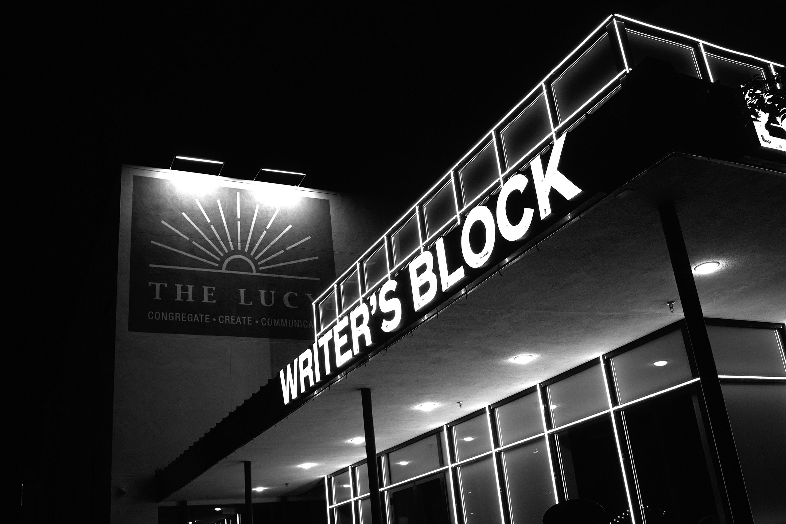 The Writer's Block exterior signage.